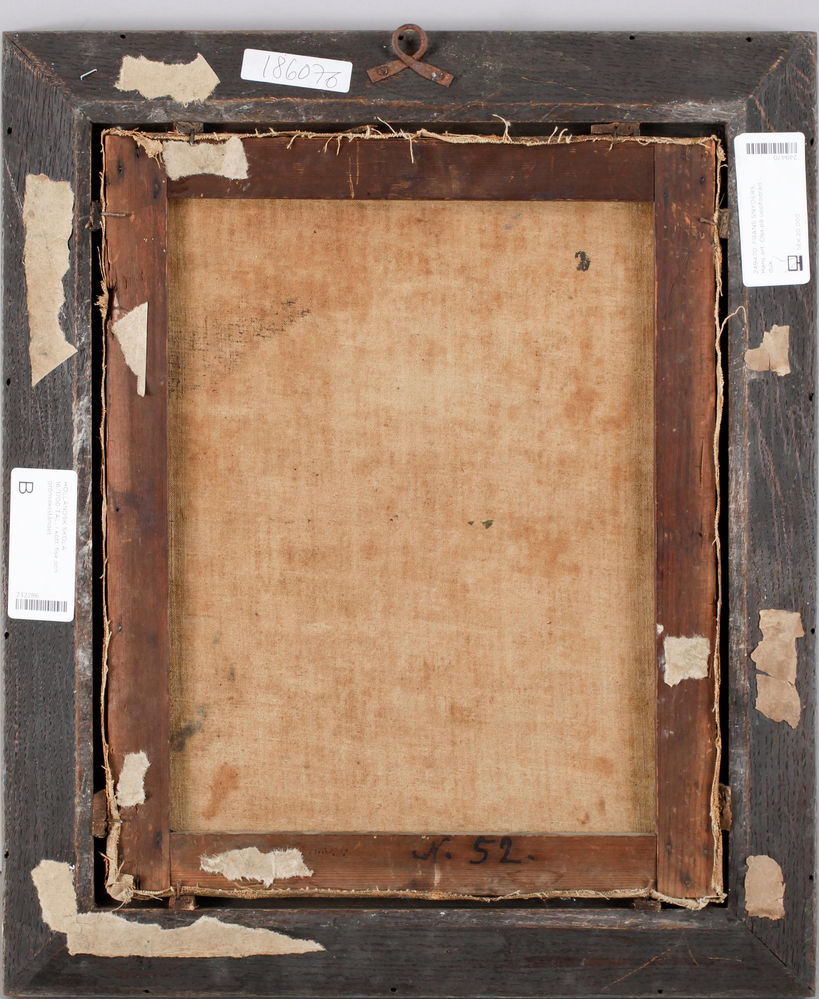 FRANS SNYDERS, Hans art. Olja på uppfodrad duk.