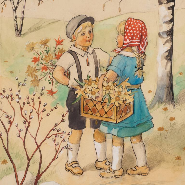 Jenny Nyström, Two children in a spring hill.