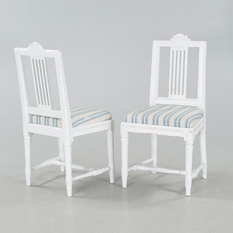 Five gustavian style chairs from the 19th century.