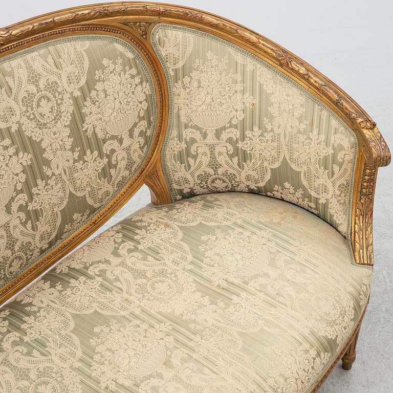 Soffa, 2 karmstolar, bord, gustaviansk stil, 1900-tal.