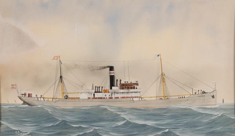 KAPTEENINTAULU, guassi, signeerattu F. Corpuz, 1900-luvun alku.