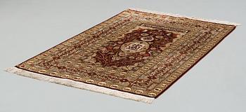 RUG. Old Silk Turkey/Egypt Souf (relief). 186 x 119,5 cm (ca one cm ivory flat weave at each end).