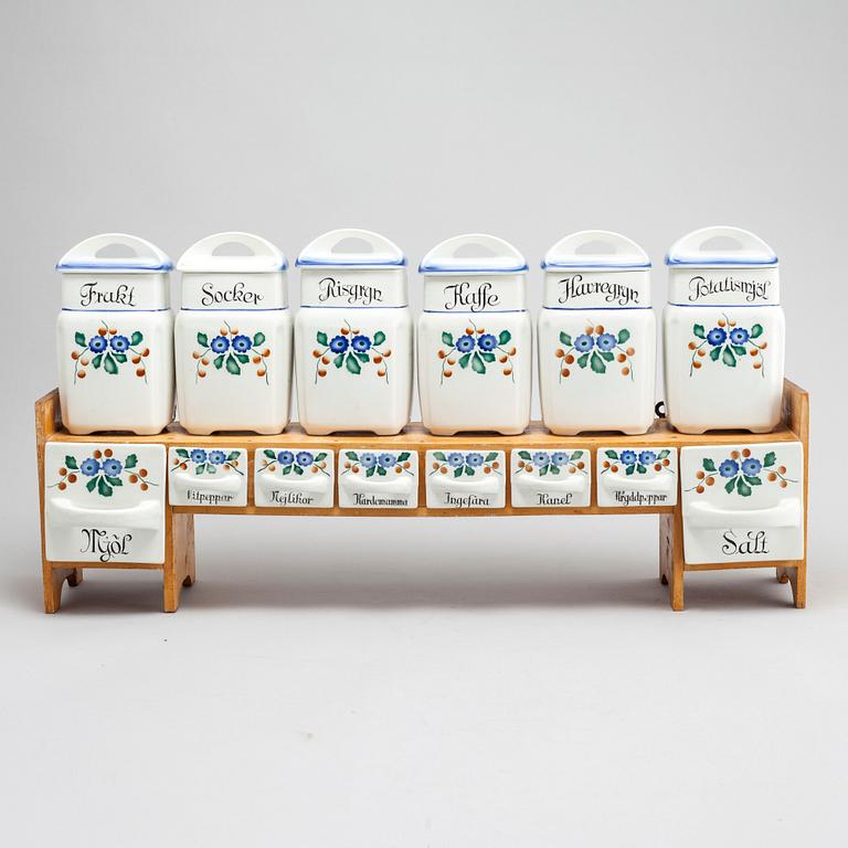 A set of earthenware kitchen jars from Gefle, first half of the 20th century.