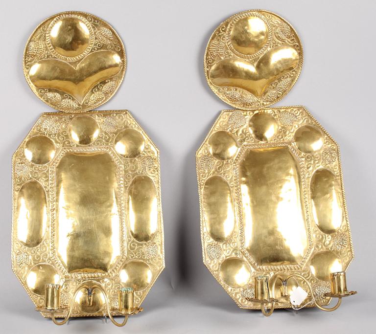 VÄGGPLÅTAR, ett par, mässing, barockstil, 1800-talets slut.