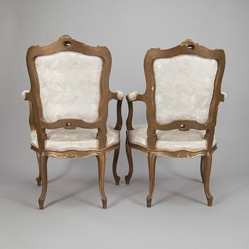 KARMSTOLAR, ett par, rokokostil, sekelskiftet 1800/1900.
