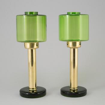 ÖSTLINGS, Gnosjö,  ljuslyktor/ljusstakar, ett par, mässing och glas, 1960-tal.
