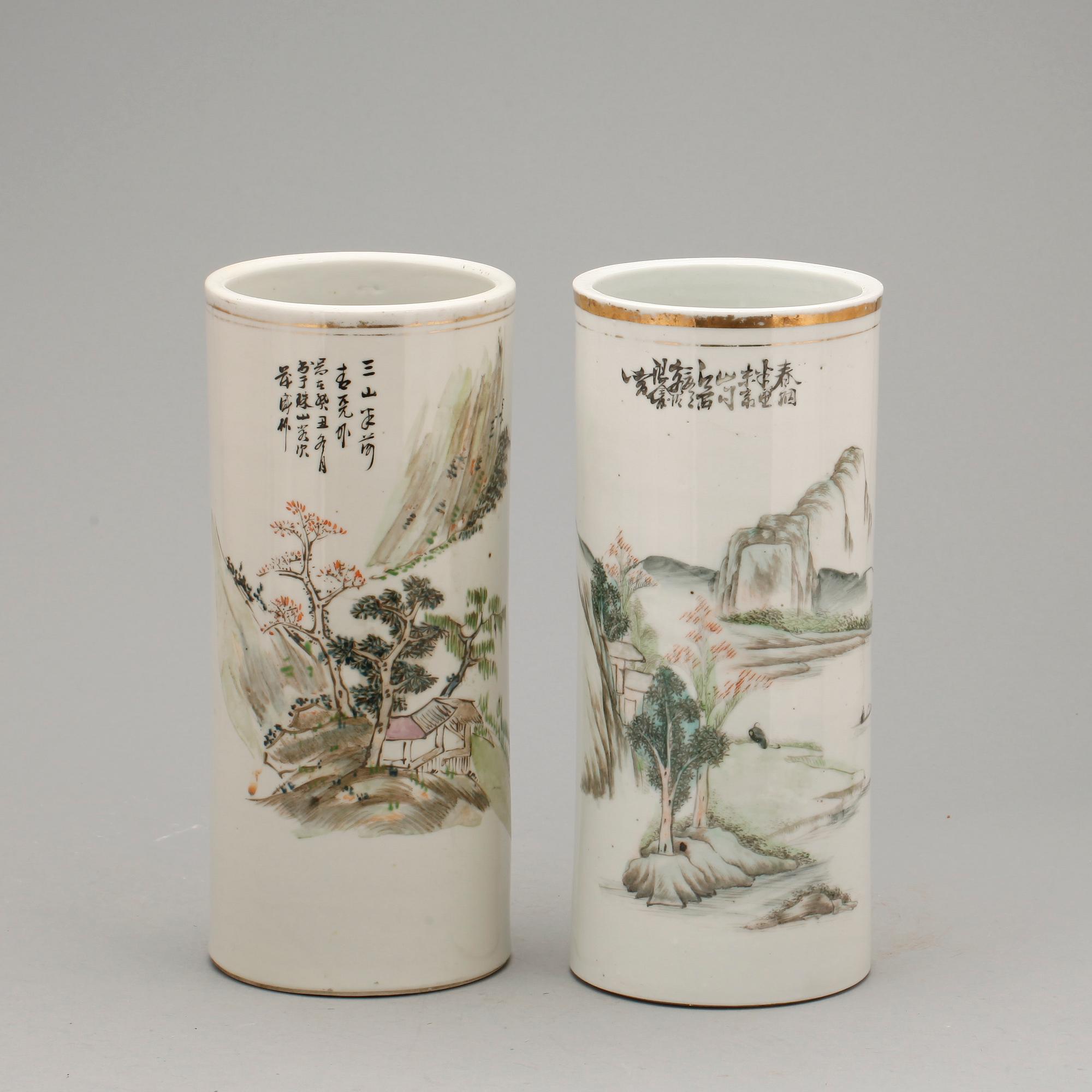 PERUKVASER, 2 st, porslin, Kina, 1800-1900-tal.