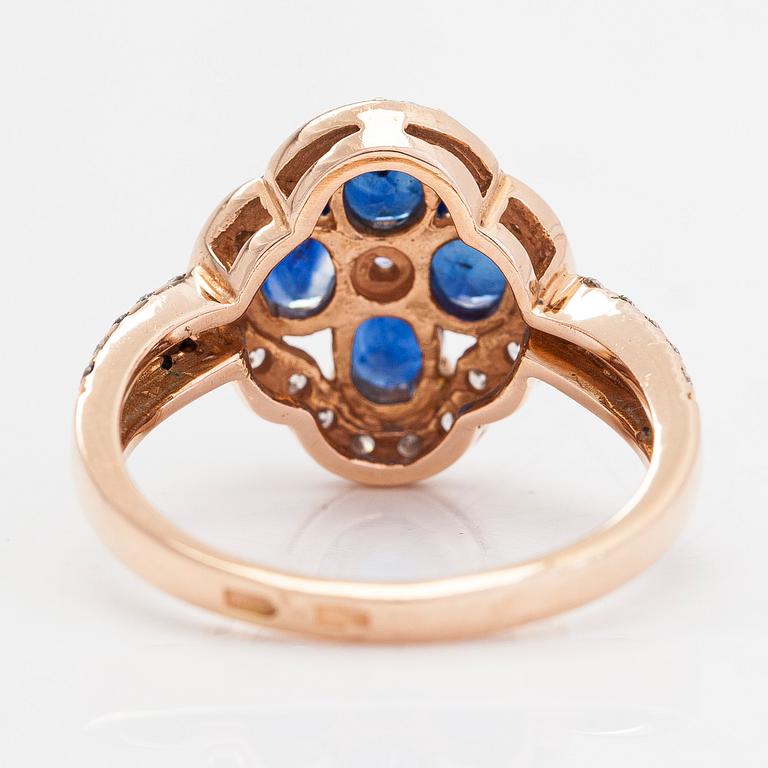 Ring, 14K gold, sapphires and diamonds totalling approx. 0.55 ct. Russia, 21st-century.