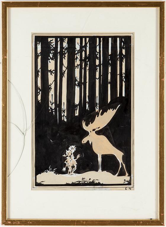 EINAR NERMAN, tusch och täckvitt samt collage, signerad E.N.