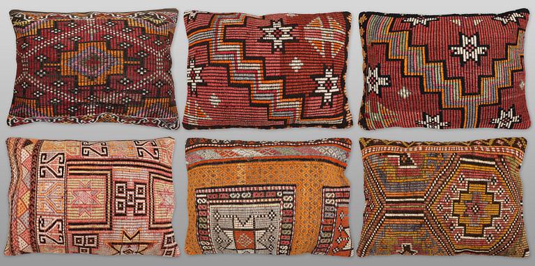 Cushion covers, 6 pcs, Kelim, older Anatolian fragments.