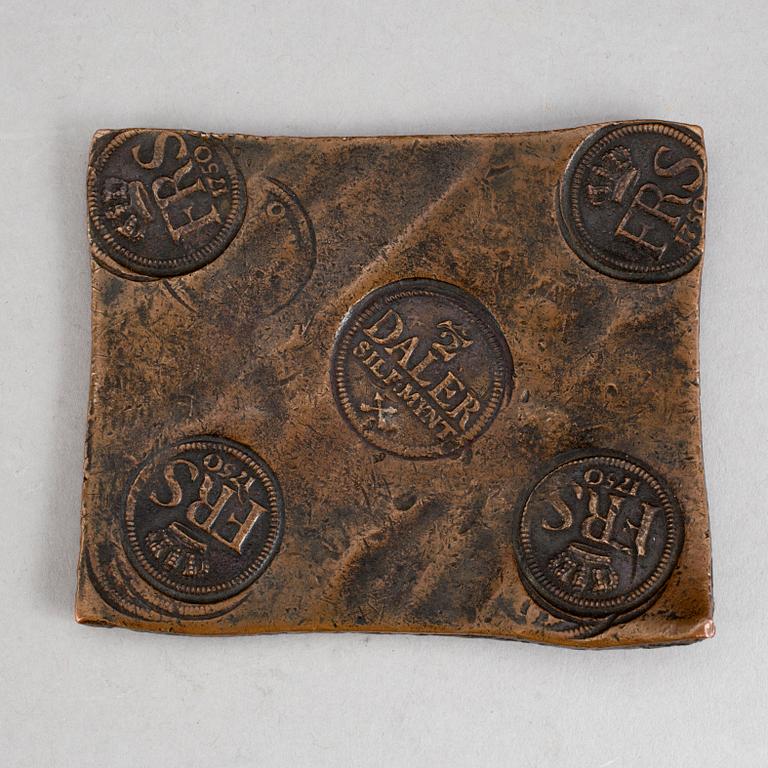 PLÅTMYNT, koppar, 1/2 daler silvermynt, Fredrik I av Sverige, 1750.