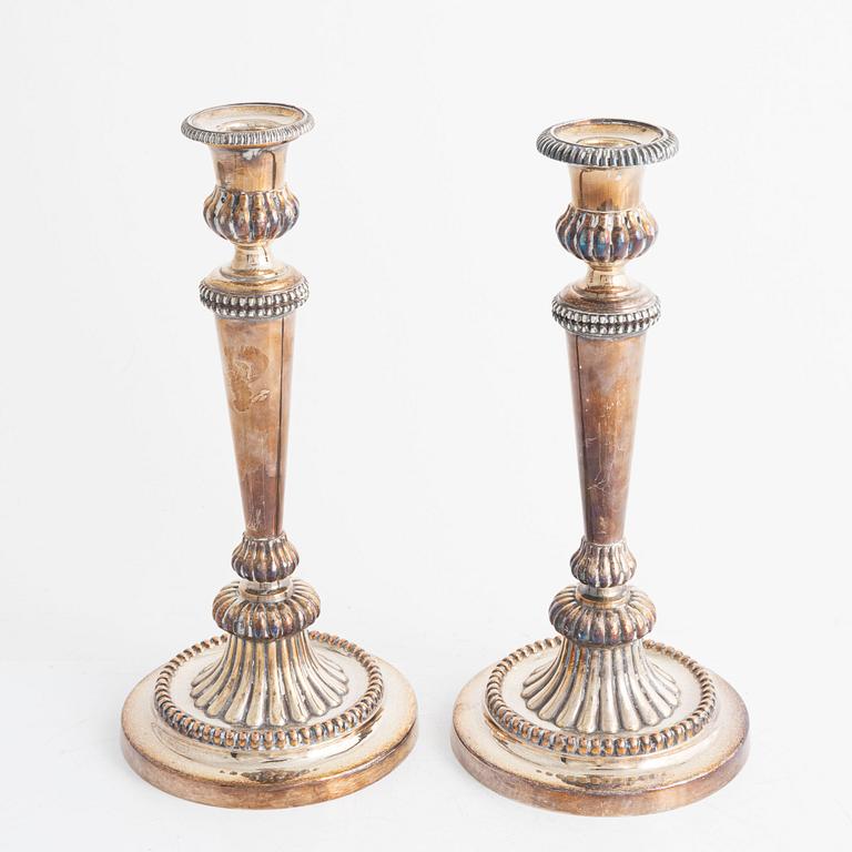 A pair of silver plated candlesticks, Regency, England, first half of the 19th Century.