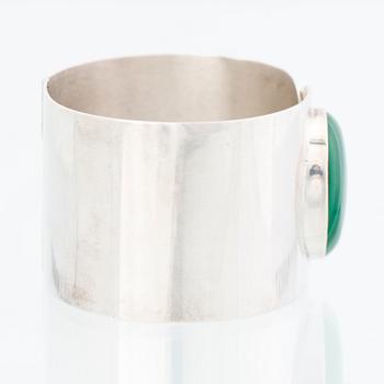 HELGE NARSAKKA BRACELET, silver, malachite. Kaunis Koru, Finland 1983.
