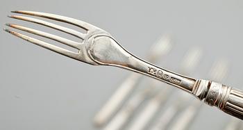 BORDSGAFFLAR, 11 st, silver, Carl Gideon Ronander, Stockholm tidigt 1800-tal. Vikt ca 378 g.