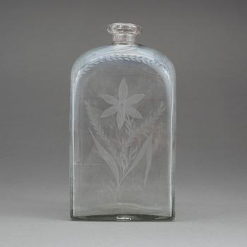 BRÄNNVINSFLASKA, glas, 1800-tal.