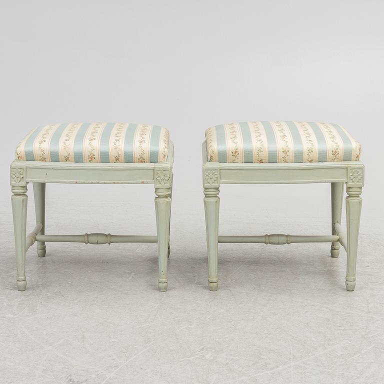 A pair of Gustavian stools, Sweden, late 18th century.