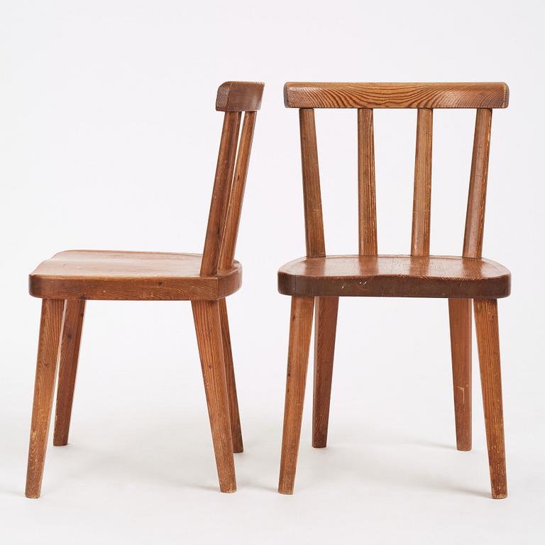 Axel Einar Hjorth, a set of four pine 'Utö' chairs, Nordiska Kompaniet, Sweden 1930s.