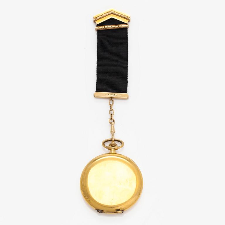 Eterna, pocket watch, savonette, 50 mm, 18K gold, chain 14K.