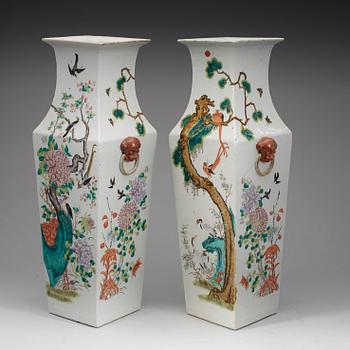 A pair of famille rose vases, Qing dynasty, late 19th Century.