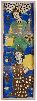 Three 'cuerda seca' pottery tiles, Persia (Iran), the Qajar dynasty (1789–1925).