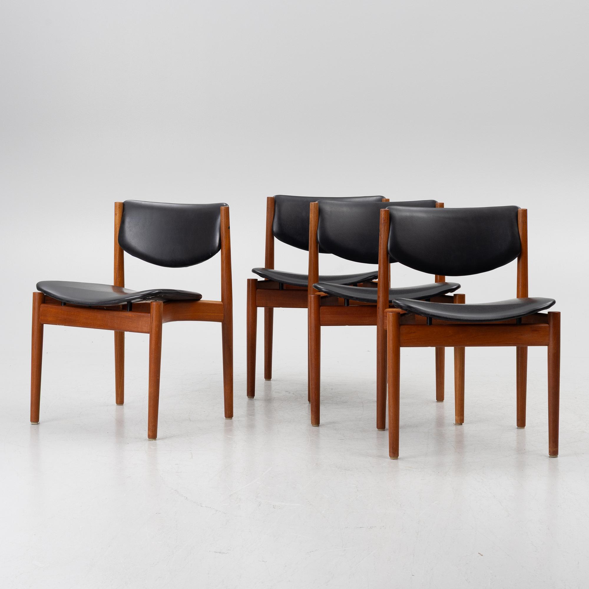 Finn Juhl, Stolar, 4 st, modell 197, France and Søn, Danmark, 1950-tal.