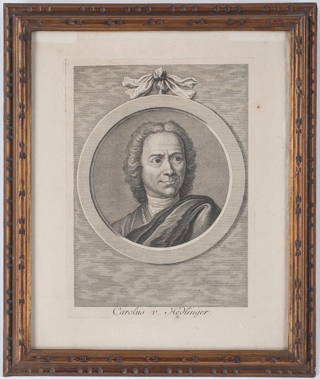 GRAVYRER, 2 st, Johann Carl Hedlinger, 1700-tal.