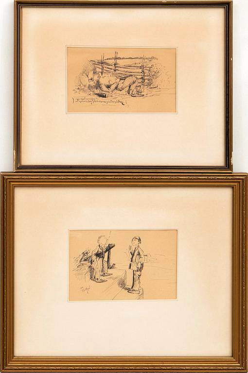 Hugo Carlberg, a set of two signed drawings one dated 98.