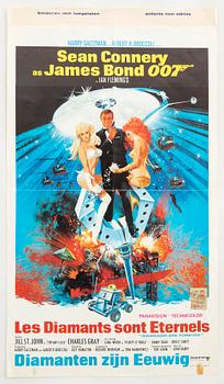 A Belgian movie poster James Bond "Les Diamants sont Eternels" (Diamonds are forever) 1971.