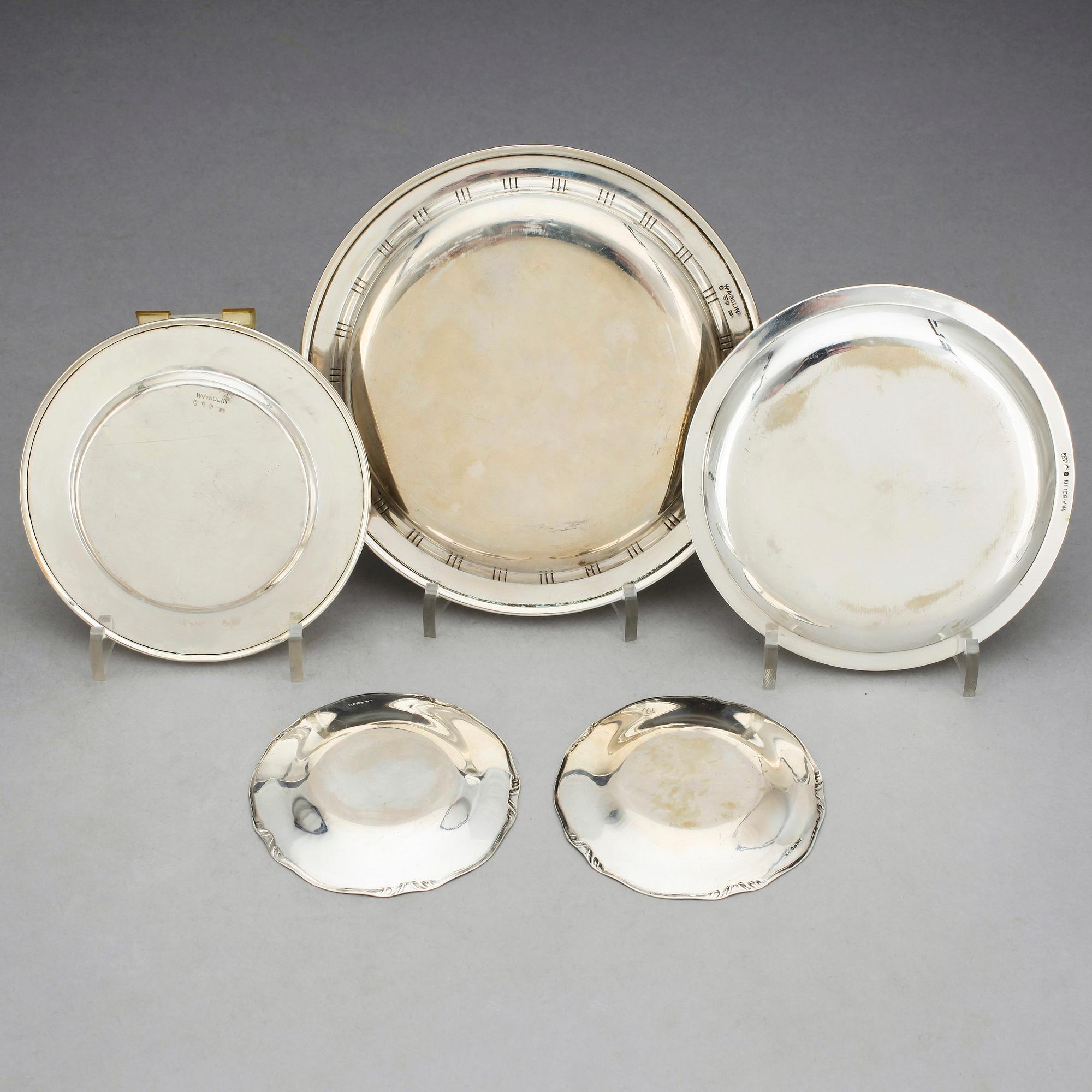 FAT, 5 delar, silver, WA Bolin, Stockholm, 1900-tal. Totalvikt ca 323 g.