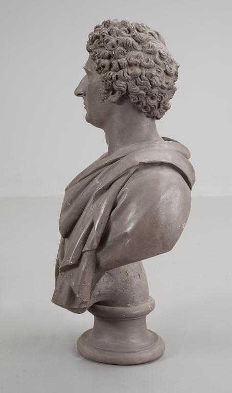 A Swedish Empire plaster bust representing King Karl XIV Johan.