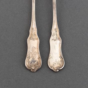 A set of twelve French silver oister-forks, after 1838.