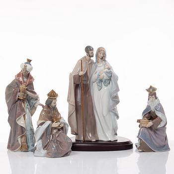 Lladró, four figurines, "Holy Family" and "Three Kings", Spain.