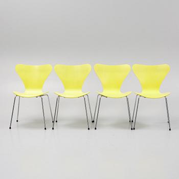 Arne Jacobsen, four 'Series 7' chairs, Fritz Hansen, Denmark, 1998.
