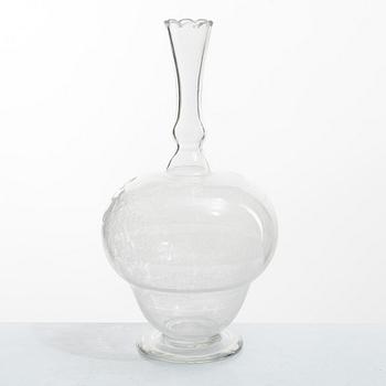 Carl Eldh, original drawings and an engraved glass decanter, Orrefors 1931.