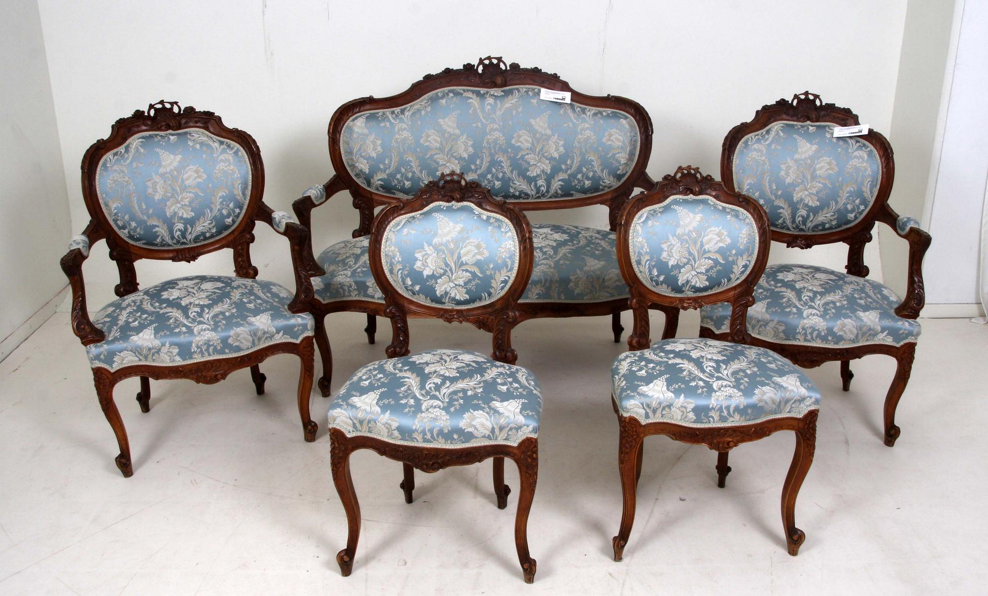 SALONGSMÖBLEMANG, 5 delar, ny-louis XV, 1900-tal.