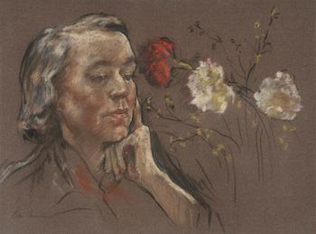 936. Lotte Laserstein, Woman's portrait with flowers.