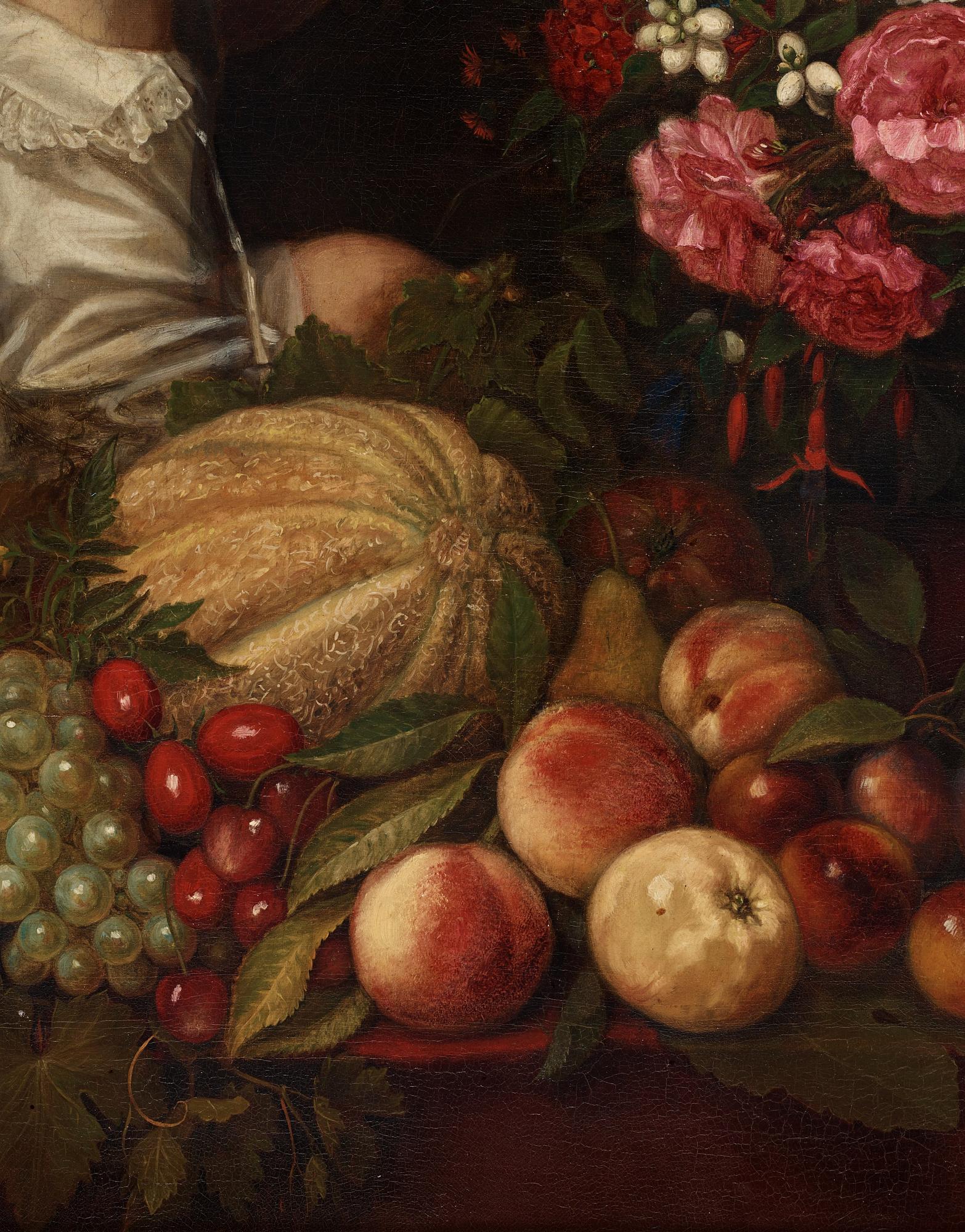 Sophie Adlersparre, Still life with flowers, fruits and a child.