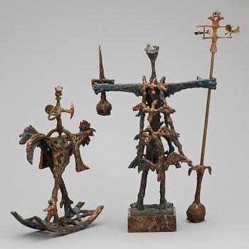 SKULPTUR, 2 st, brons, okänd konstnär, signerad o daterad 98.