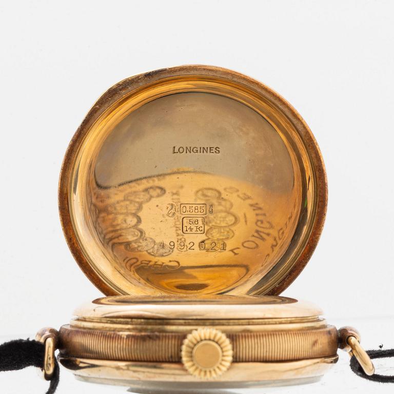 Longines, kronograf, "Monopusher", "F. Woroniecki Warszawa".