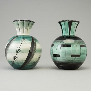 ILSE CLAESSON, VASER, två st, flintgods, Rörstrand, 1928-1936.