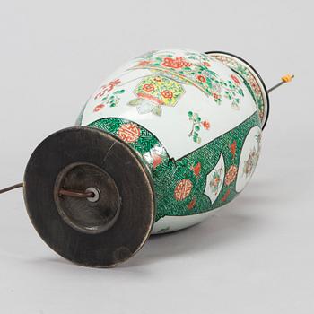 A famille verte vase, made in to a lamp, 20th century.