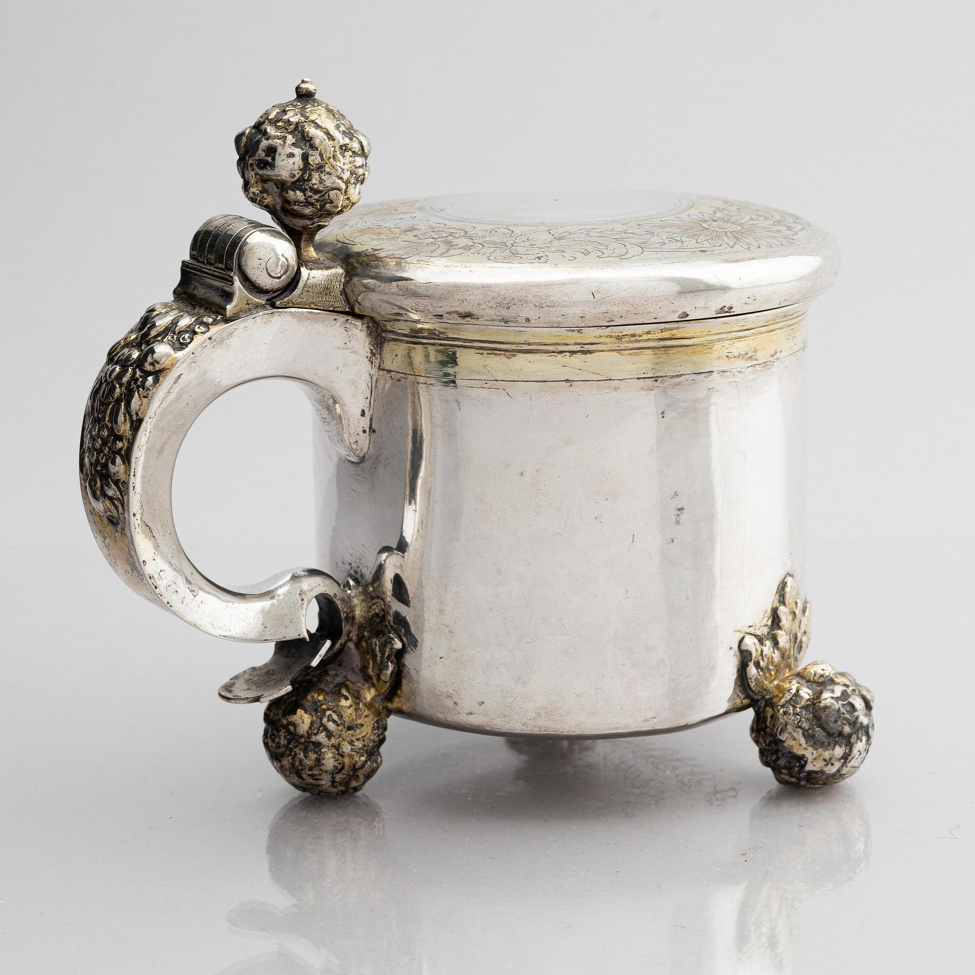 A Swedish 17th century parcel-gilt silver tankard, mark of Arvid Falck (active 1667-1691), Stockholm before 1689.