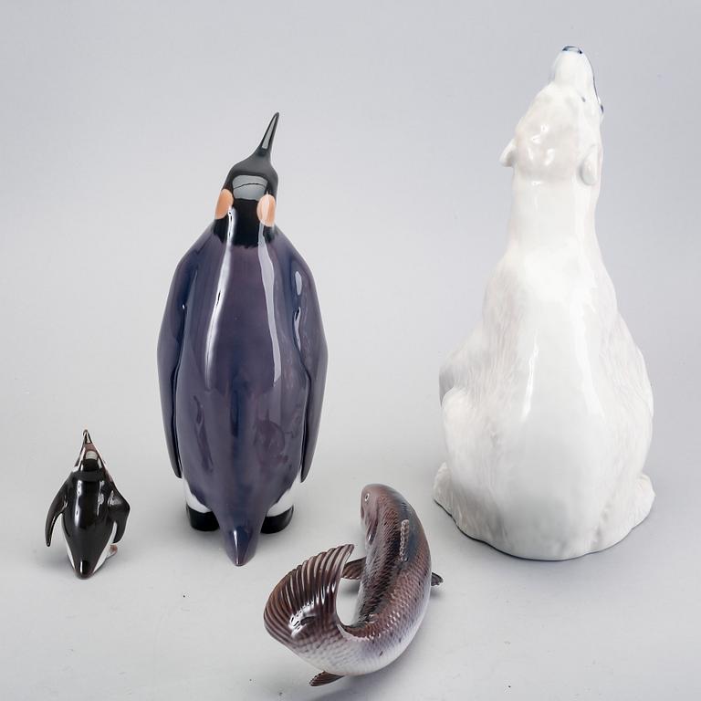 Figurines, 4 pcs, Denmark, Royal Copenhagen Polar Bear, other B&G.