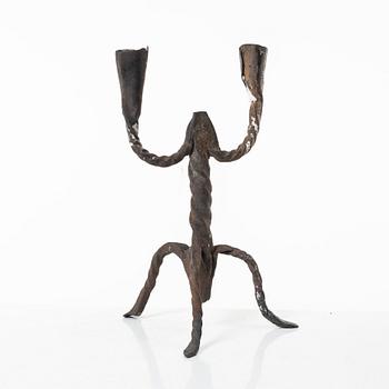 A two-light wrought iron candlestick, Sweden, 18th / early 19th century.