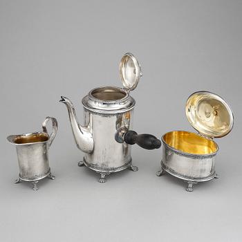 KAFFESERVIS, 3 delar, silver, Eric Råström, Stockholm, 1949. Total vikt ca 1600 gram.