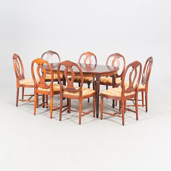 A mid 1900s Gustavian style mahogany 9 pcs dining set.