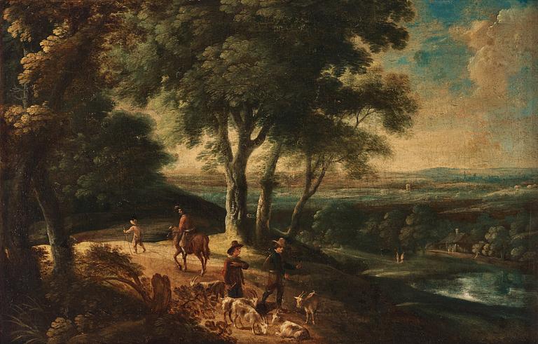 Jacques d'Arthois Circle of, Landscape with figures and cattle.