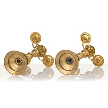 Candelabra, a pair of brass, Baroque style Gusums Bruk No 3, 20th century.