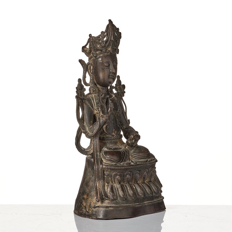 A bronze sculpture of Boddhisattva, Ming dynasty (1368-1644).