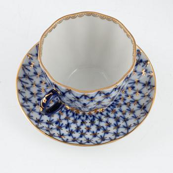 A 20-piece Lomonosov 'Cobalt Net' porcelain coffee set, USSR.